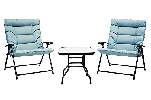 Sun-Ray 213028 Folding Chairs with Cushions and Table, Aqua