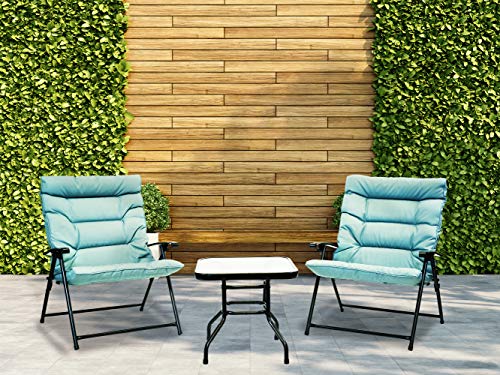 Sun-Ray 213028 Folding Chairs with Cushions and Table, Aqua