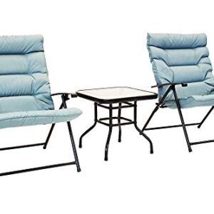 Sun-Ray 213028 Folding Chairs with Cushions and Table, Aqua