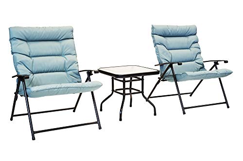 Sun-Ray 213028 Folding Chairs with Cushions and Table, Aqua