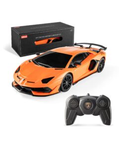 bezgar remote control car licensed rc car, 1:24 lambo toy car for kids, lambo aventador svj remote control model car electric sport racing hobby car for 3 4 5 year old boy birthday gift (orange)