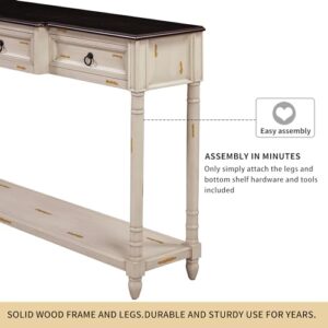 Merax Long Wood Console Table with 3 Drawers, Entryway Table with Storage Shelf, Long Sofa Table for Living Room, Beige