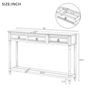 Merax Long Wood Console Table with 3 Drawers, Entryway Table with Storage Shelf, Long Sofa Table for Living Room, Beige