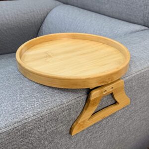 xchouxer side tables natural bamboo sofa armrest clip-on tray, ideal for remote/drinks/phone (round)