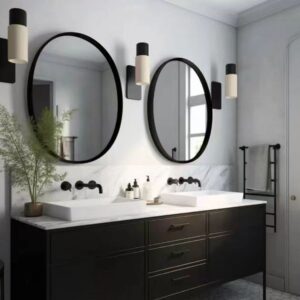 USHOWER 2-Pack Black Round Circle Bathroom Mirrors 24-inch for Wall Decor with Metal Frame, Bathroom Vanity Mirror, Entryway Mirror