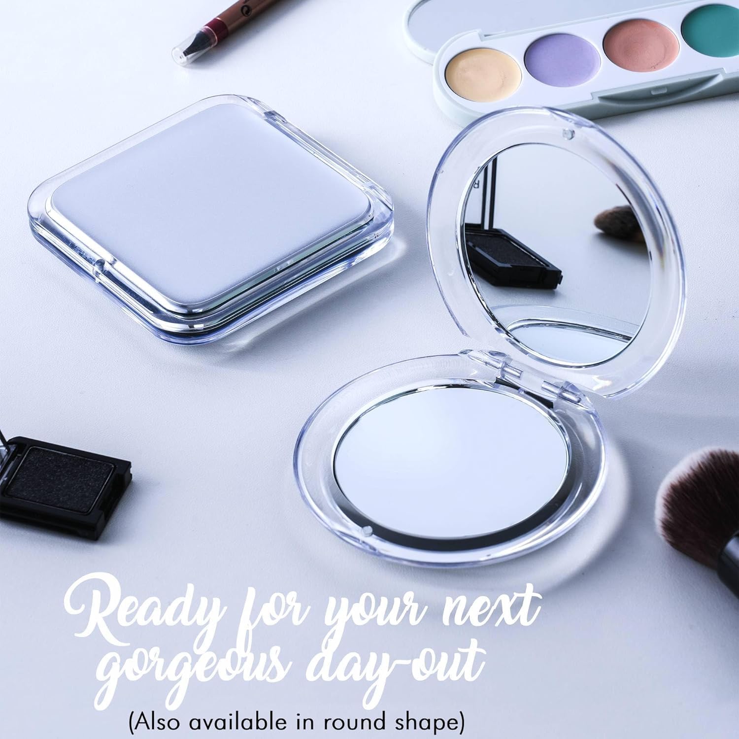 MIRRORVANA Small Compact 15X Magnifying Mirror for Travel - Handheld, Foldable & Lightweight - Mini Pocket-Sized Magnified Mirror for Purse - Square 3.3” x 3.3”