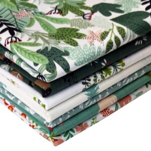 Misscrafts 7pcs Cotton Craft Fabric Bundle 18" x 22" Pre-Cut Quilt Squares Fat Quarters Quilting Fabric for Sewing Crafting Patchwork DIY Scrapbooking Nut Green