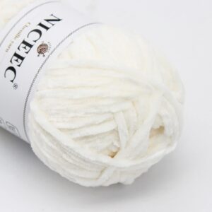 NICEEC 3 Skeins Soft Chenille Yarn Blanket Yarn for Knitting Fancy Yarn for Crochet Weaving DIY Craft Total Length 3×85m (3×93yds, 3×50g)_Cream White