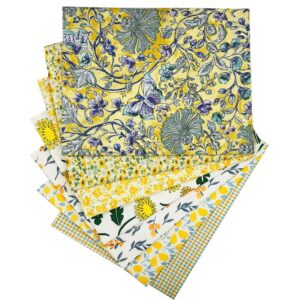 Sunflower Loquat Checked Quilting Fabric Fat Quarters,Yellow Cotton Fabric Bundles,7pcs 18 x 22 inches