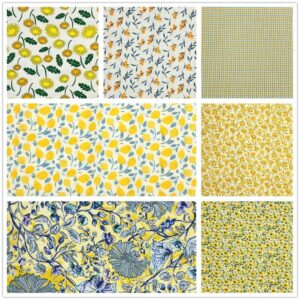 Sunflower Loquat Checked Quilting Fabric Fat Quarters,Yellow Cotton Fabric Bundles,7pcs 18 x 22 inches