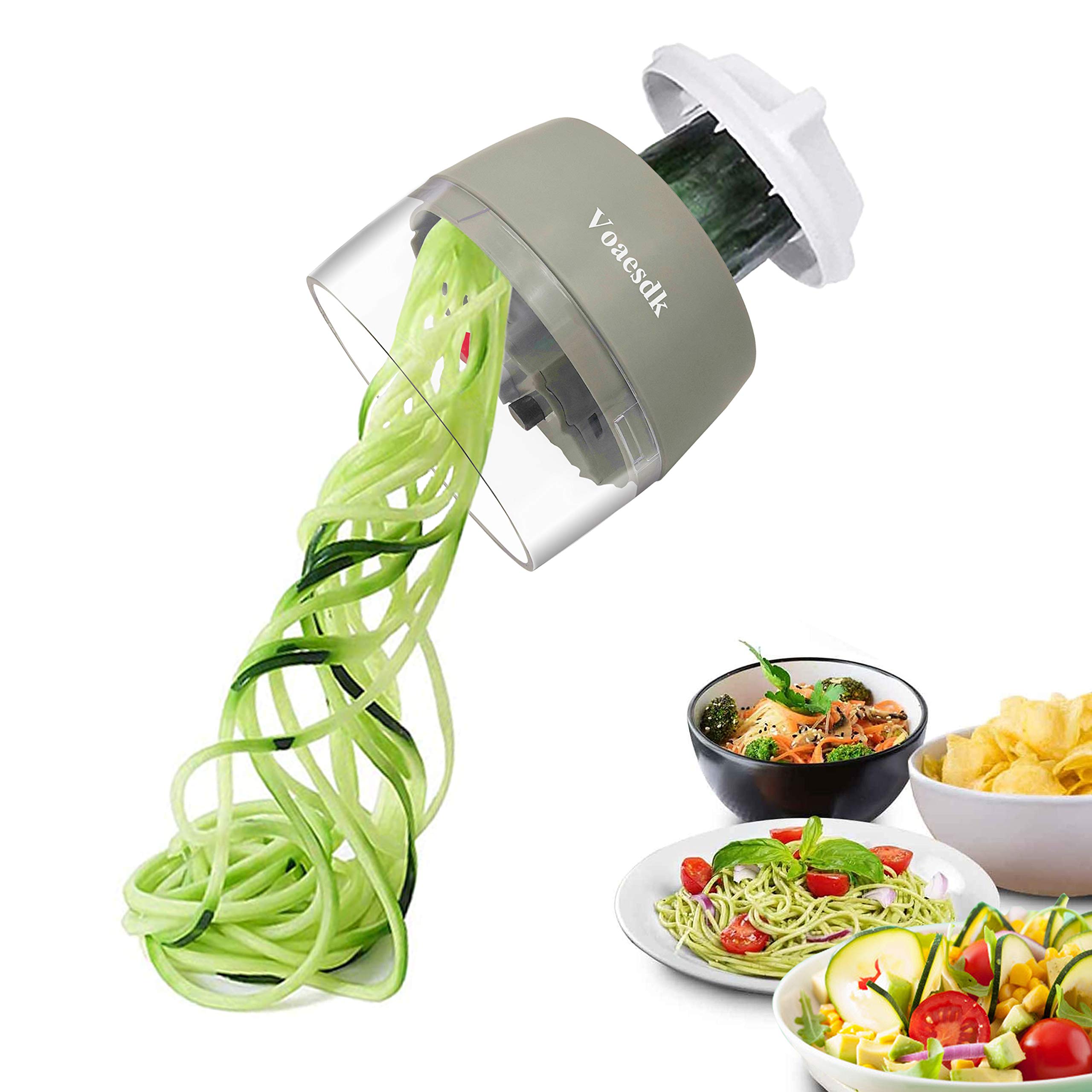 Voaesdk Handheld Spiralizer Vegetable Slicer,4 in 1 Heavy Duty Veggie Spiralizer Zucchini Spaghetti Maker,Vegatable Spiral Slicer for Salad,Carrot,Fruit,Cucumber,Zucchini,Onion Noodle Maker (Gray)