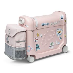 jetkids by stokke travel bundle, pink - includes kid’s ride-on suitcase & in-flight bed + crew backpack - best for ages 3-7