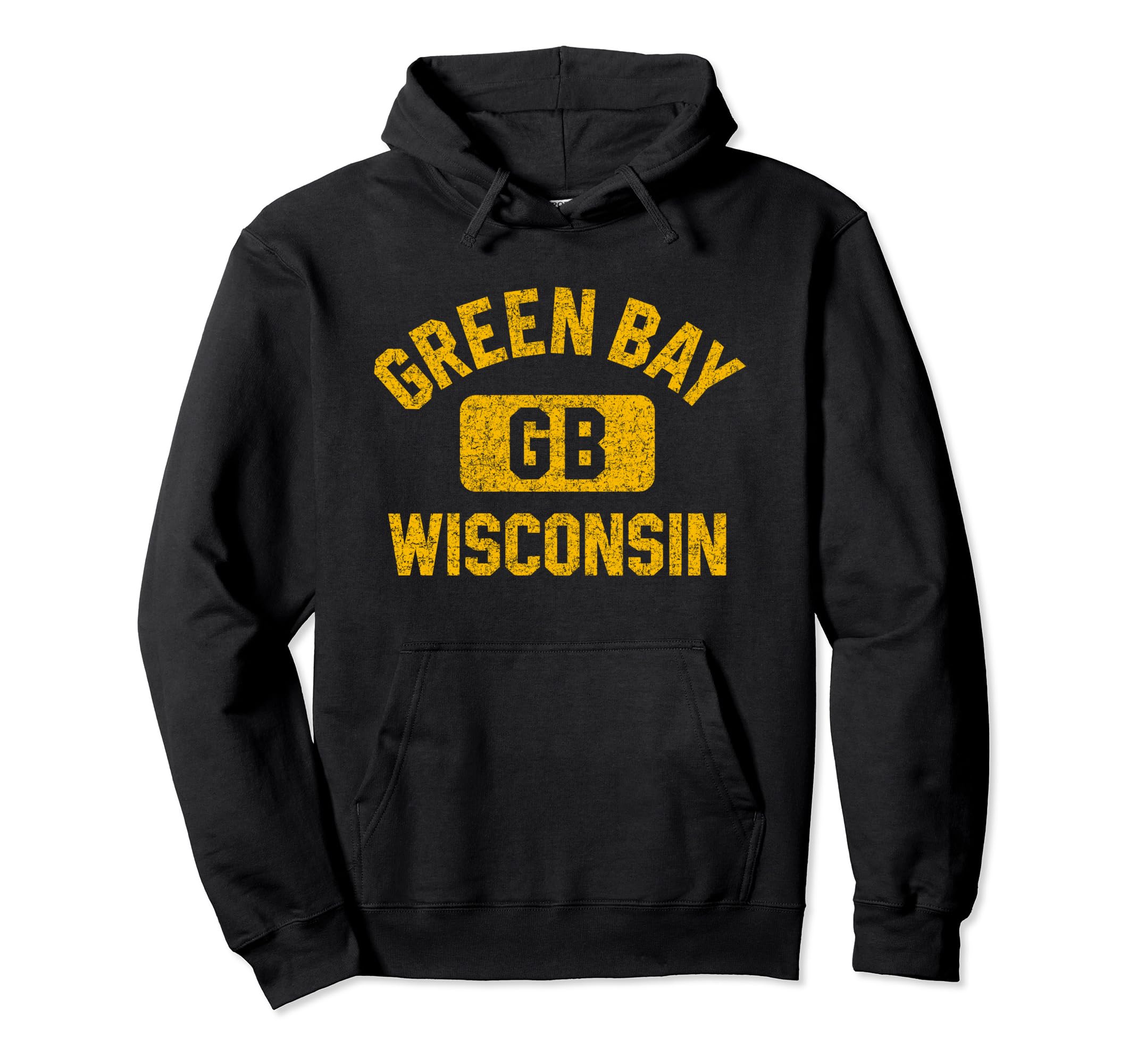 Green Bay Wisconsin GB Gym Style Distressed Amber Print Pullover Hoodie