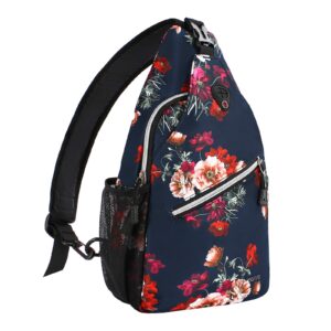 mosiso sling backpack,travel hiking daypack cottonrose crossbody shoulder bag, blue, medium