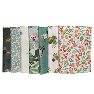 Qililandiy 7 Pcs Green Floral Fat Quarters Fabric Bundles Quilting Fabric Bundle Patchwork for Sewing Quilting and Crafting (18x22 inch)