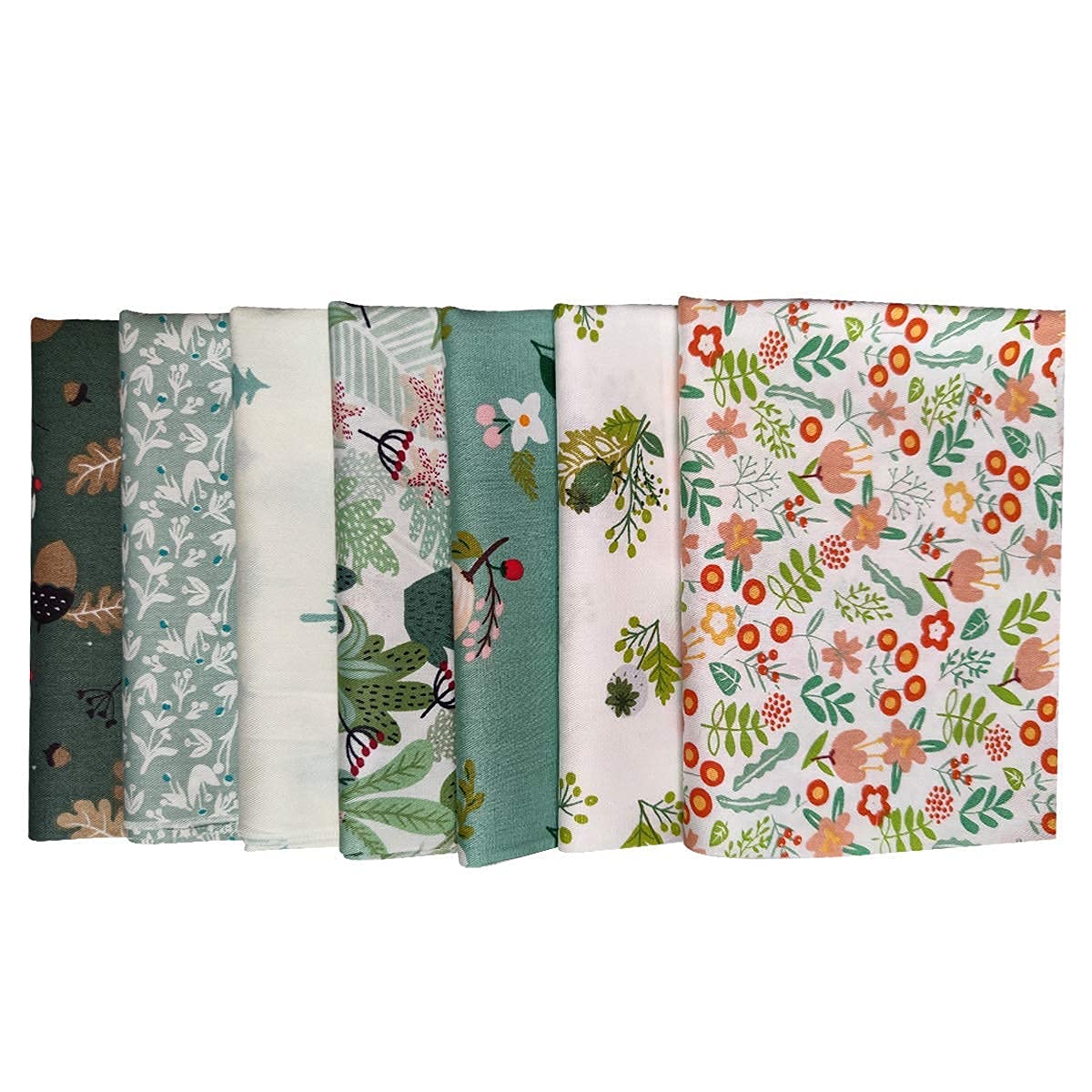 Qililandiy 7 Pcs Green Floral Fat Quarters Fabric Bundles Quilting Fabric Bundle Patchwork for Sewing Quilting and Crafting (18x22 inch)