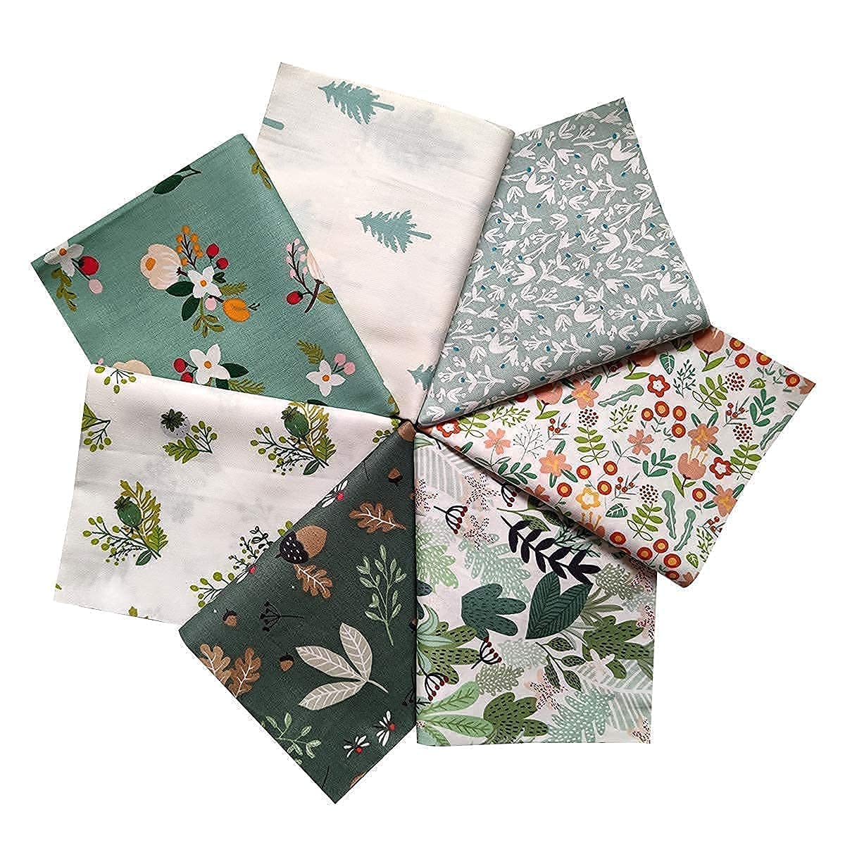 Qililandiy 7 Pcs Green Floral Fat Quarters Fabric Bundles Quilting Fabric Bundle Patchwork for Sewing Quilting and Crafting (18x22 inch)