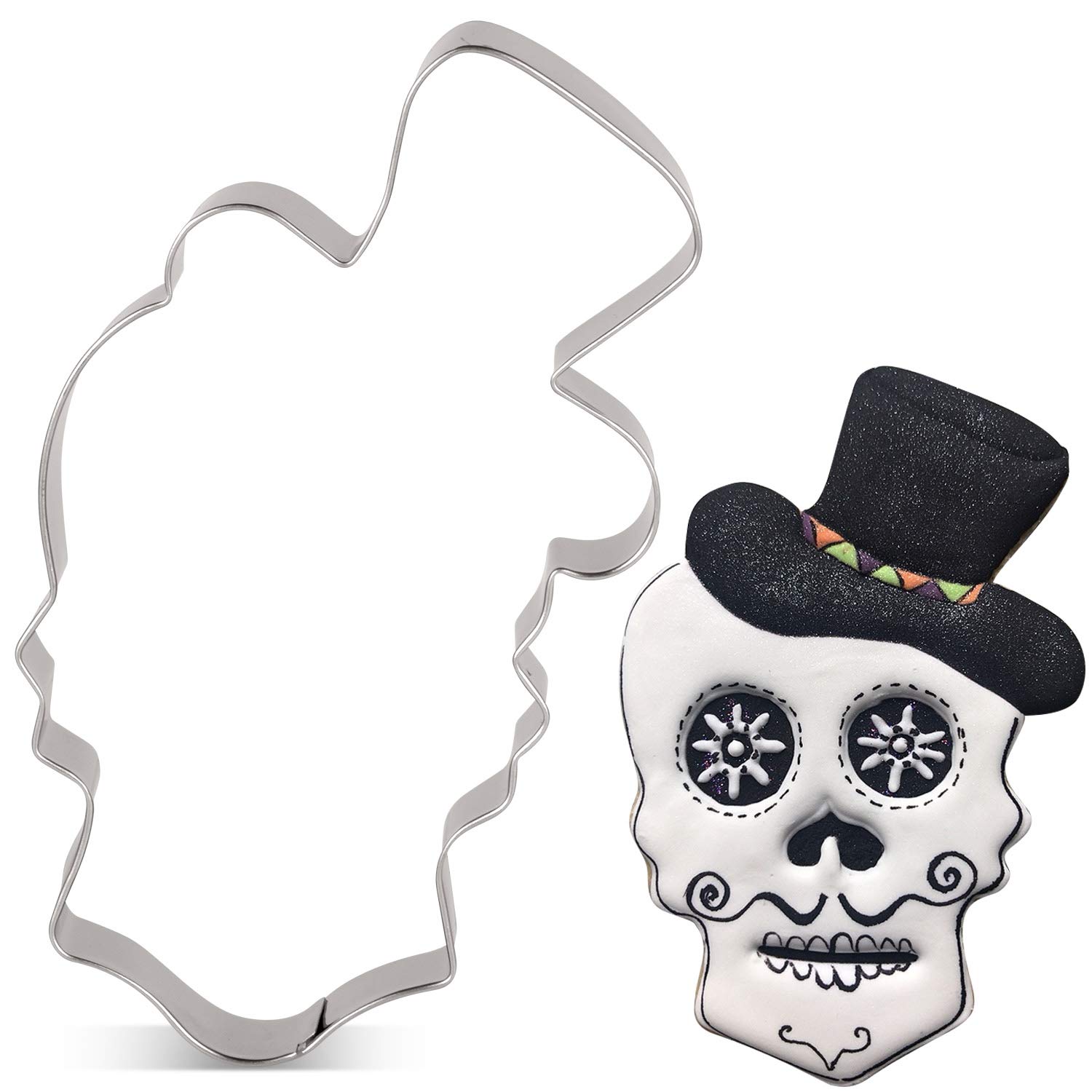 LILIAO Halloween Skull with Hat Cookie Cutter - 3.4 x 5.4 inches - Stainless Steel - by Janka