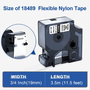 18489 Replace for Dymo Rhino 5200 4200 Label Tape 3/4 Rhino Industrial Flexible Nylon Labels Compatible with Rhino 4200,5200,5000,6000 Label Maker Refills A18489, 3/4'' x 11.5', Black on White, 4 Pack