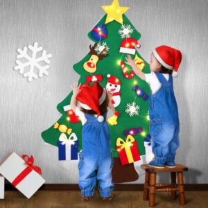 3FT DIY Felt Christmas Tree for Kids with 31pcs Detachable Ornaments,Wall Hanging Xmas Gifts Christmas Decorations with String Light (Batteries Not Included)