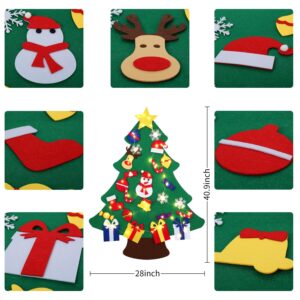 3FT DIY Felt Christmas Tree for Kids with 31pcs Detachable Ornaments,Wall Hanging Xmas Gifts Christmas Decorations with String Light (Batteries Not Included)