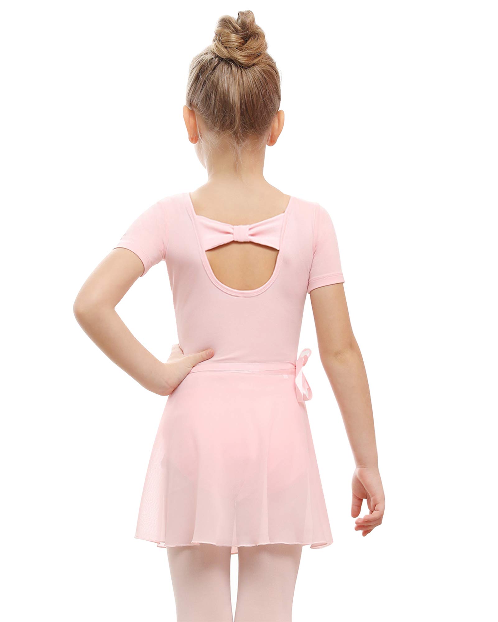 Stelle Girls Bow Back Dance Active Dress Ballet Leotard Combo with Dance Skirt and Dance Tight (Ballet Pink,85, 2-3T)