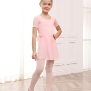 Stelle Girls Bow Back Dance Active Dress Ballet Leotard Combo with Dance Skirt and Dance Tight (Ballet Pink,85, 2-3T)