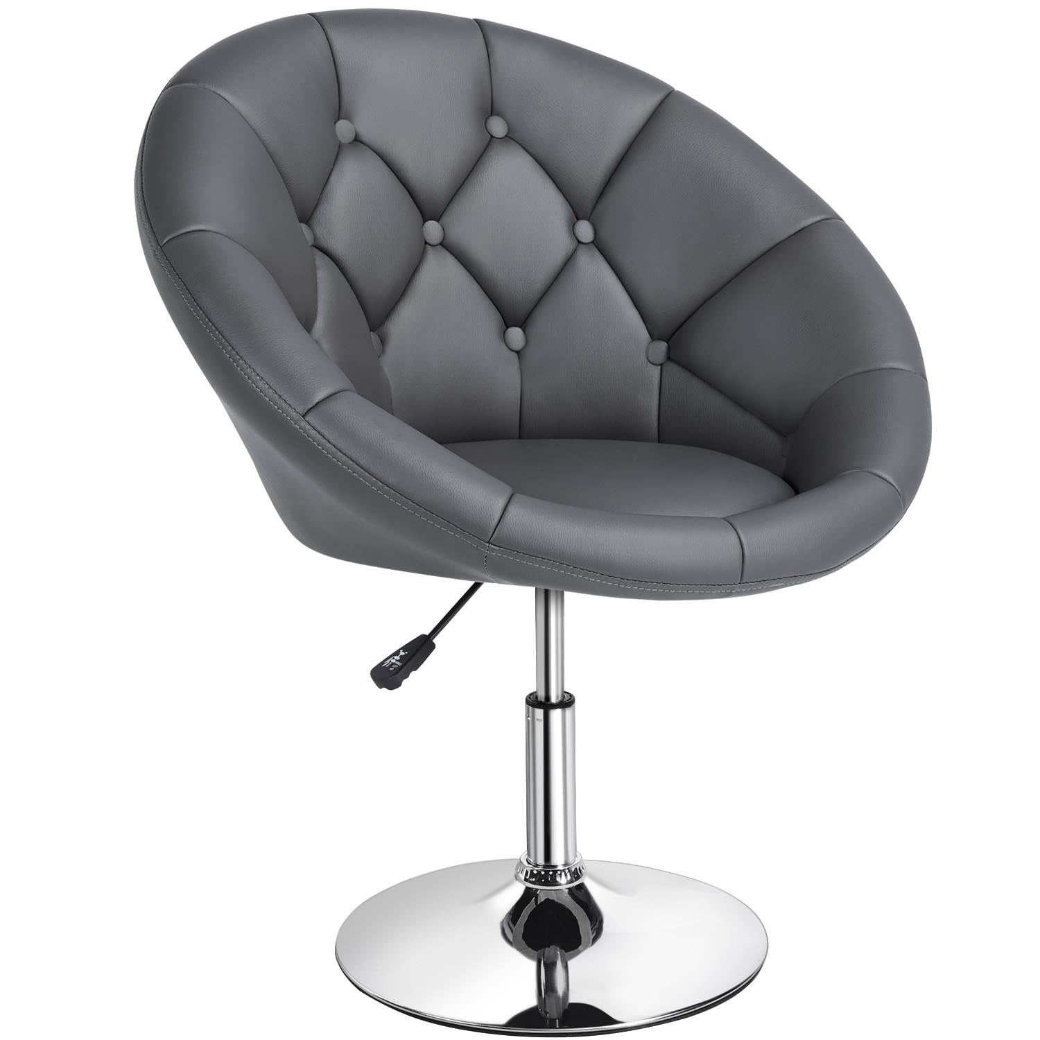 Yaheetech Swivel Accent Chair Height Adjustable Modern Round Back Tilt Chair with Chrome Frame for Lounge, Pub, Bar - Dark Grey