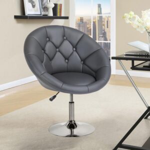 Yaheetech Swivel Accent Chair Height Adjustable Modern Round Back Tilt Chair with Chrome Frame for Lounge, Pub, Bar - Dark Grey