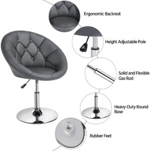 Yaheetech Swivel Accent Chair Height Adjustable Modern Round Back Tilt Chair with Chrome Frame for Lounge, Pub, Bar - Dark Grey