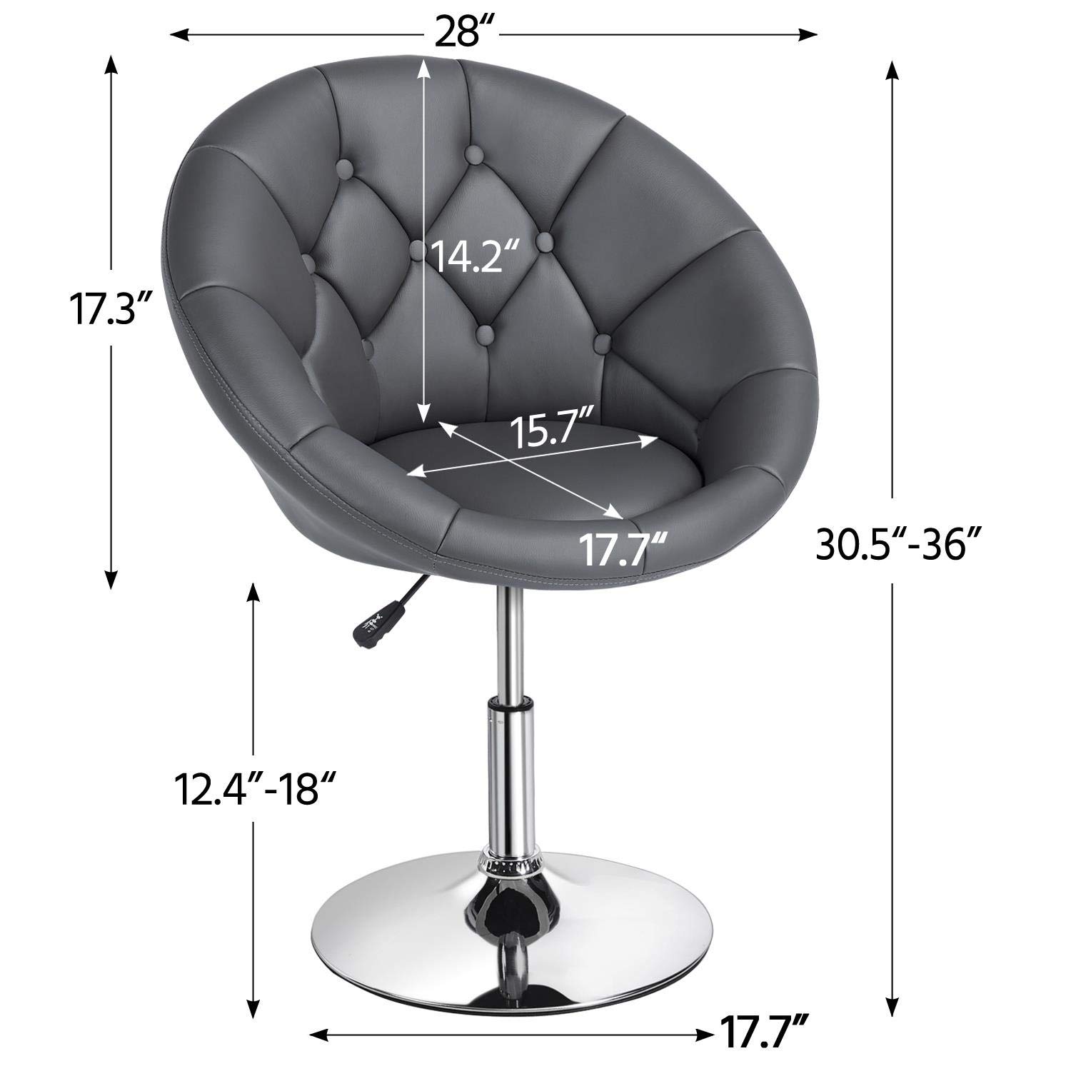 Yaheetech Swivel Accent Chair Height Adjustable Modern Round Back Tilt Chair with Chrome Frame for Lounge, Pub, Bar - Dark Grey