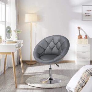 Yaheetech Swivel Accent Chair Height Adjustable Modern Round Back Tilt Chair with Chrome Frame for Lounge, Pub, Bar - Dark Grey