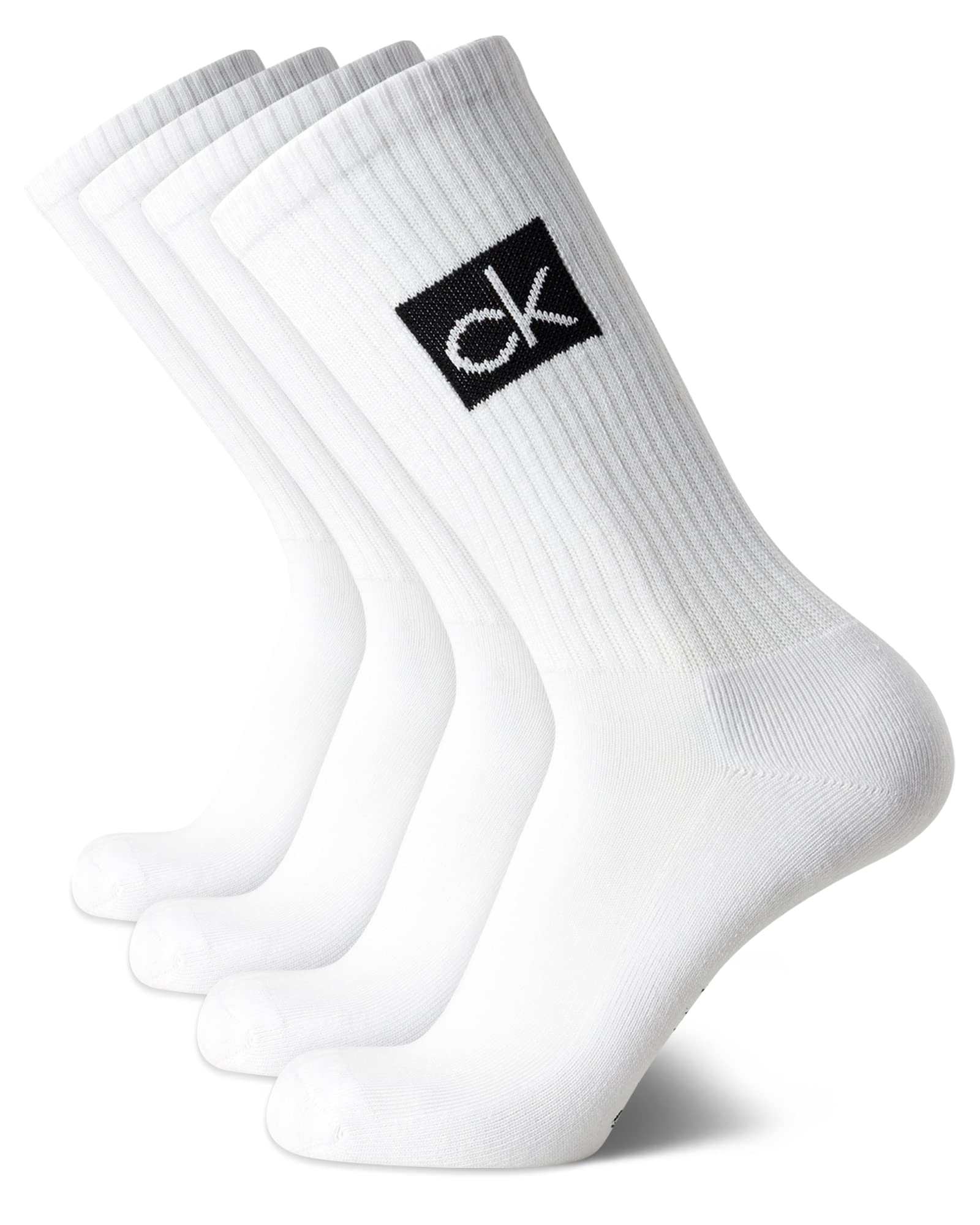 Calvin Klein Socks - Cotton Blend Cushioned Mid-Calf Athletic Crew Sock (4 Pack), Size 7-12, White