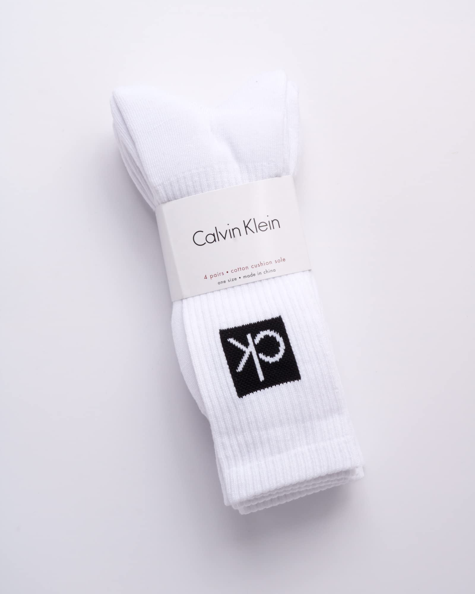 Calvin Klein Socks - Cotton Blend Cushioned Mid-Calf Athletic Crew Sock (4 Pack), Size 7-12, White