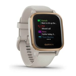 Garmin Venu Sq Music, GPS Smartwatch with Bright Touchscreen Display, Features Music and Up to 6 Days of Battery Life, Rose Gold with Tan Band