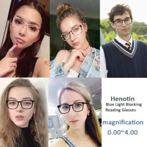 Henotin 4-Pack Blue Light Blocking Reading Glasses Women Men,Spring Hinge Computer Readers,Anti UV Ray Square Nerd Eyeglasses (Mixed Color, 1.25)