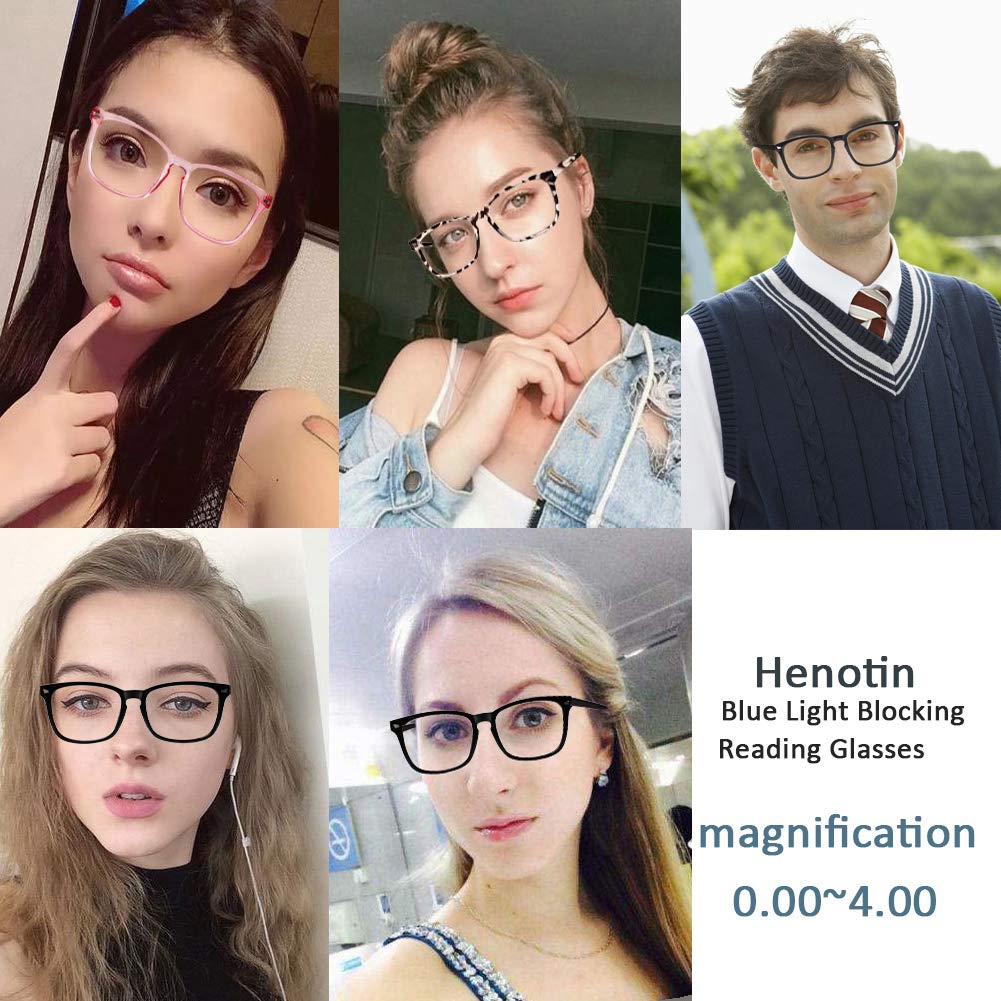 Henotin 4-Pack Blue Light Blocking Reading Glasses Women Men,Spring Hinge Computer Readers,Anti UV Ray Square Nerd Eyeglasses (Mixed Color, 1.25)