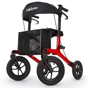 oasisspace rollator walker with pneumatic tires - all terrain rollator walker with seat for outdoors, mobility walking aid with 12” big pneumatic wheel for seniors