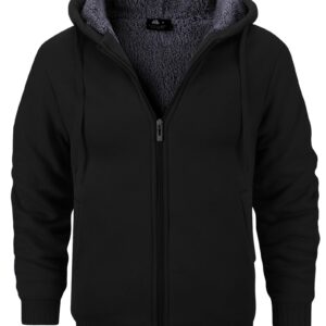 GEEK LIGHTING Hoodies for Men Heavyweight Fleece Sweatshirt - Full Zip Up Thick Sherpa Lined, Pure black XL