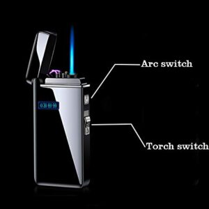 Dual Arc Lighter Jet Flame Torch Cigar USB Lighter 2 in1 Rechargeable Windproof Flameless Good for Cigarette Cigar Candle Pipe (Black)