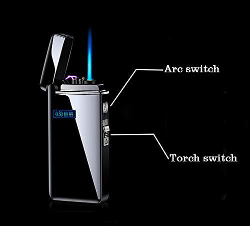 Dual Arc Lighter Jet Flame Torch Cigar USB Lighter 2 in1 Rechargeable Windproof Flameless Good for Cigarette Cigar Candle Pipe (Black)