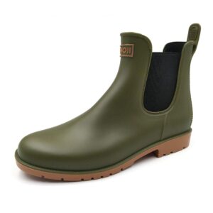 amoji unisex chelsea rain boots waterproof ankle boots short rainy footwear 919 oliver green 9 women/8 men