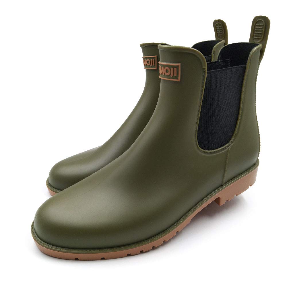 Amoji Unisex Chelsea Rain Boots Waterproof Ankle Boots Short Rainy Footwear 919 Oliver Green 9 Women/8 Men