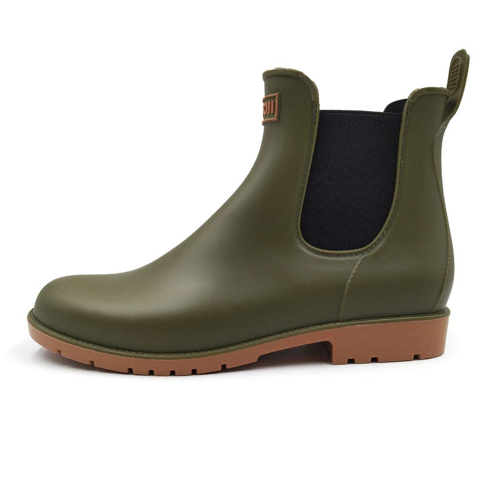 Amoji Unisex Chelsea Rain Boots Waterproof Ankle Boots Short Rainy Footwear 919 Oliver Green 9 Women/8 Men