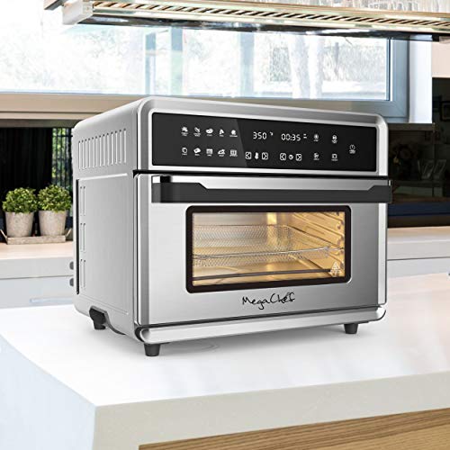 Megachef 10 in 1 Electronic Multifunction 360 Degree Hot Air Technology Countertop Oven, Silver Chrome