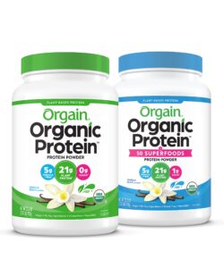 orgain organic vegan & organic protein + superfoods powders, vanilla bean flavors - plant based protein, gluten free