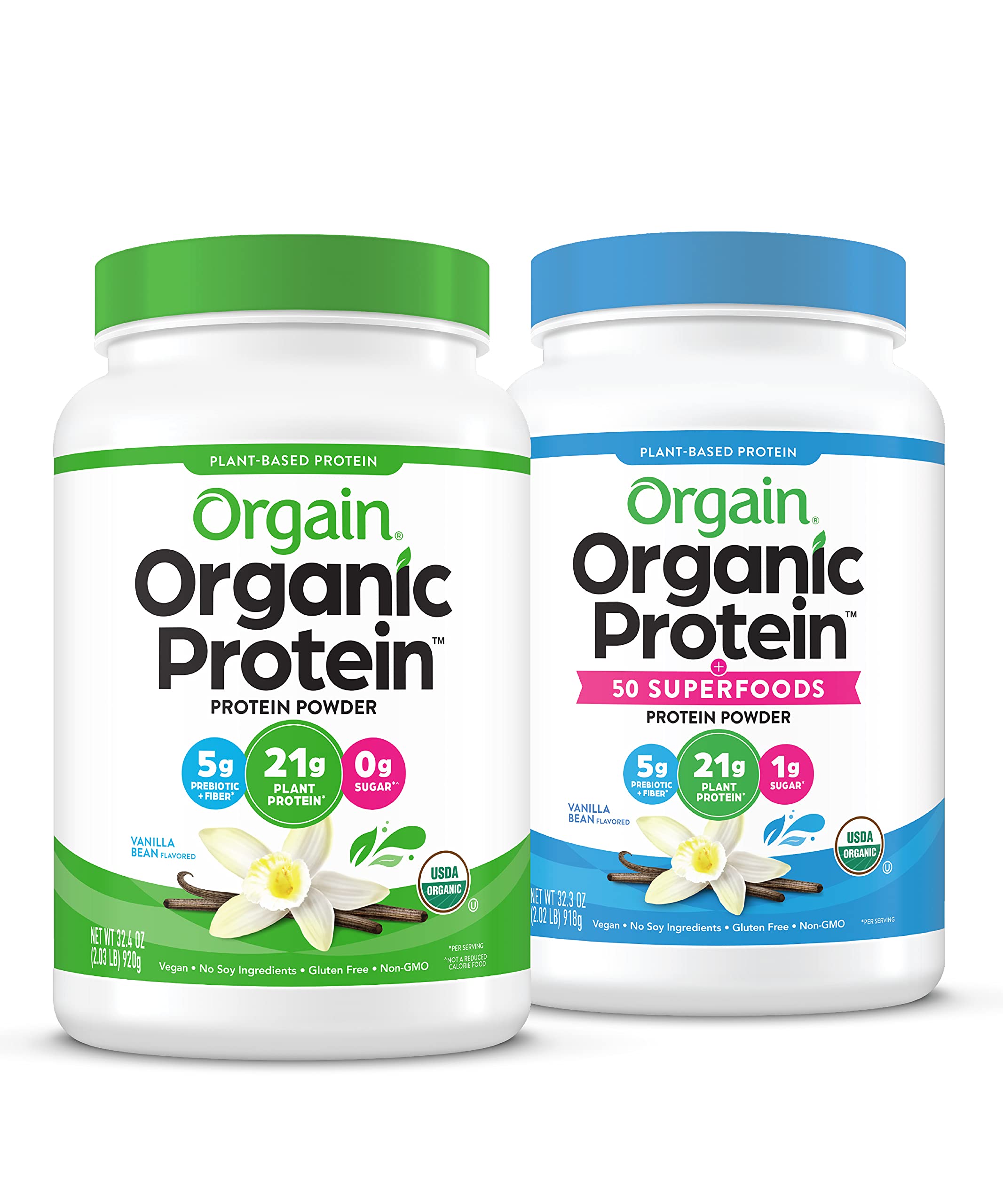 Orgain Organic Vegan & Organic Protein + Superfoods Powders, Vanilla Bean Flavors - Plant Based Protein, Gluten Free