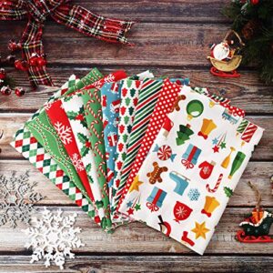 10 Pieces Christmas Cotton Fabric Squares Precut Quilting Fabric Patchwork Christmas Snowflake Print Red Green Fabric for Xmas Sewing Crafting DIY Supplies (50 x 50 cm/ 19.68 x 19.68 Inch)