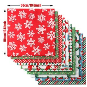 10 Pieces Christmas Cotton Fabric Squares Precut Quilting Fabric Patchwork Christmas Snowflake Print Red Green Fabric for Xmas Sewing Crafting DIY Supplies (50 x 50 cm/ 19.68 x 19.68 Inch)