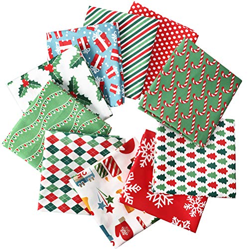 10 Pieces Christmas Cotton Fabric Squares Precut Quilting Fabric Patchwork Christmas Snowflake Print Red Green Fabric for Xmas Sewing Crafting DIY Supplies (50 x 50 cm/ 19.68 x 19.68 Inch)